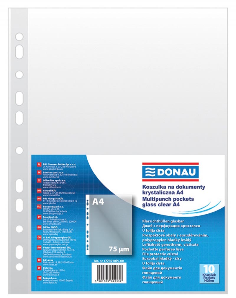 DONAU -   geperforeerde showtas, A4, 75 micron, pak van 10 stuks