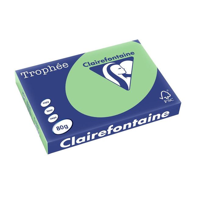 Clairefontaine - Trophée tel, papel de color, A3, 80 g, 500 hojas, verde natural