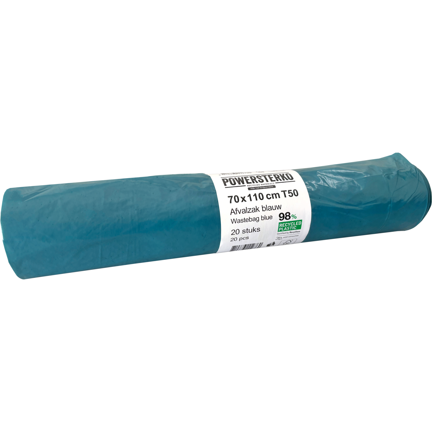 PowerSterko - Sacco per rifiuti | LDPE riciclato | 70x110 cm | T50| blu | 200 pezzi