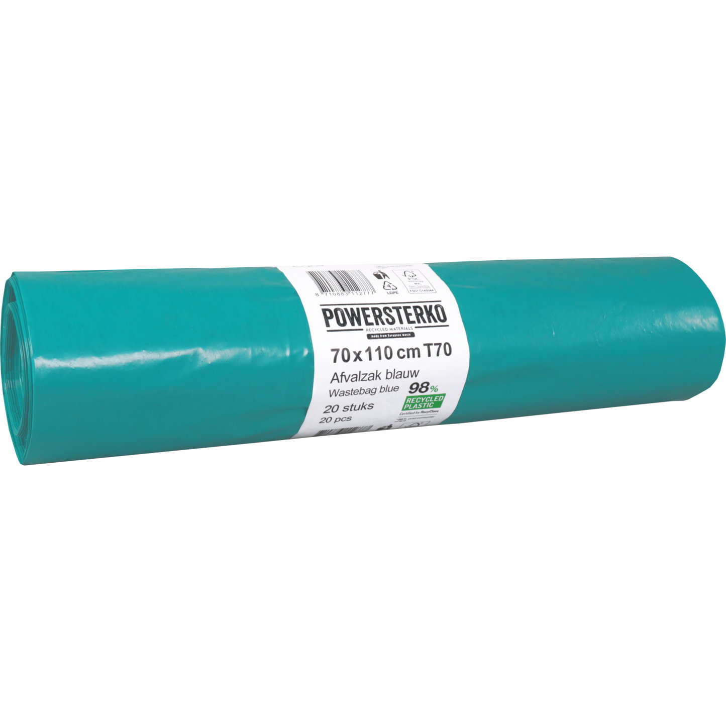 PowerSterko -  Afvalzak | Gerecycled LDPE | 70x110cm | T70 | blauw | 200 stuks
