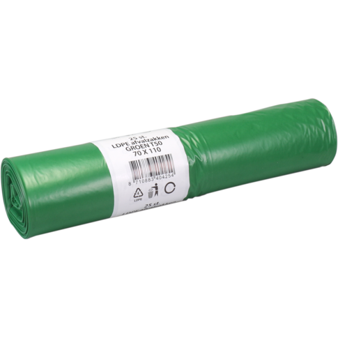 Powersterko - Abfallbeutel | Recyceltes LDPE | 70x110cm | Grün | 250 Stück