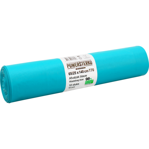 Powersterko - Abfallbeutel | Recyceltes LDPE | 65/ 25x140cm | T70 | Blau | 100 Stück