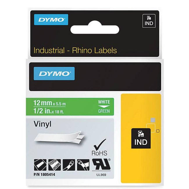 Dymo - RHINO vinile 12 mm, bianco su verde