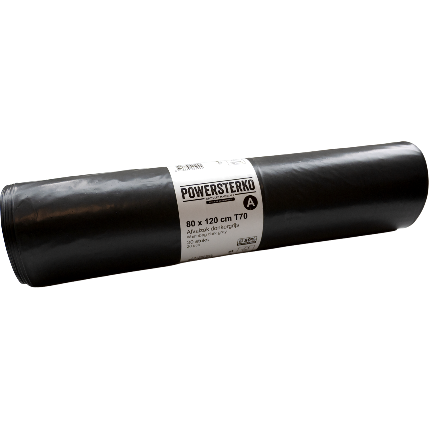 PowerSterko -  Afvalzak | Gerecycled LDPE | 80x120cm | T70 | grijs | 200 stuks