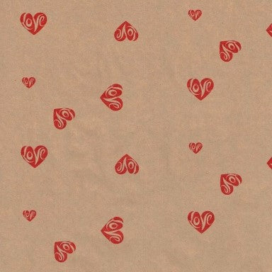 Klika - Cadeaupapier - Geschenkpapier - Red love hearts on brown 50 cm