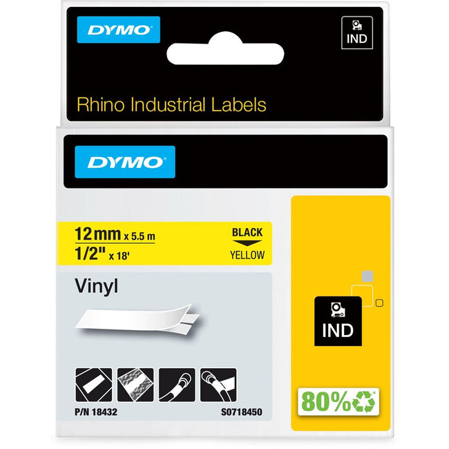 Dymo - Labele Rhino industrial vinyl 12mm black on yellow