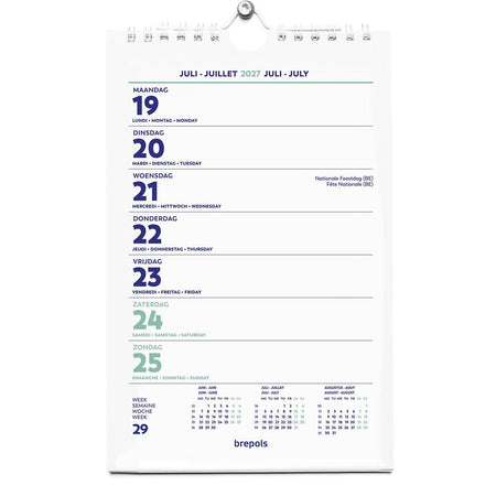 Brepols -   Wire-O Wand-week kalender, 4-talig, 2027