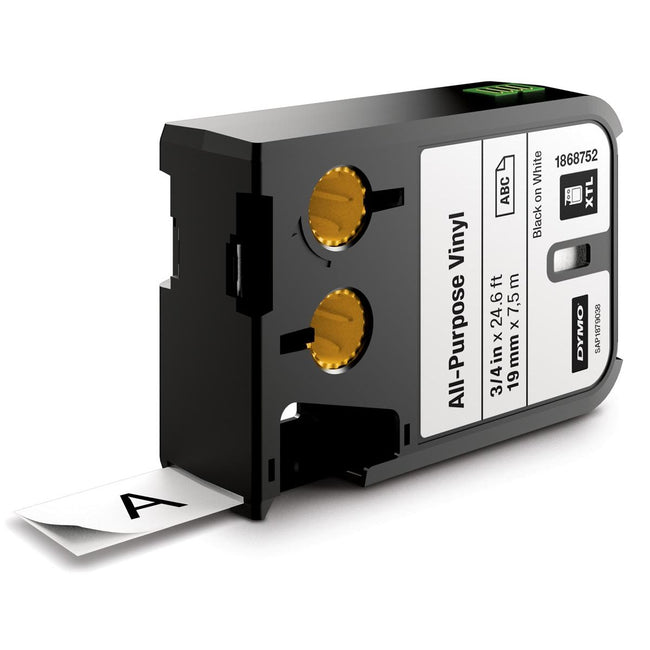 Dymo -  XTL e ft 19 mm, zwart op wit, vinyl