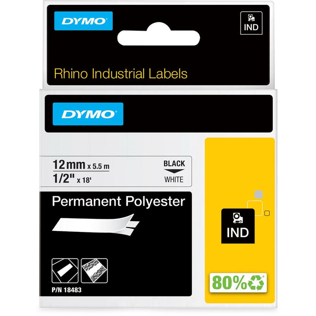 Dymo -  RHINO permanente polyester e 12 mm, zwart op wit