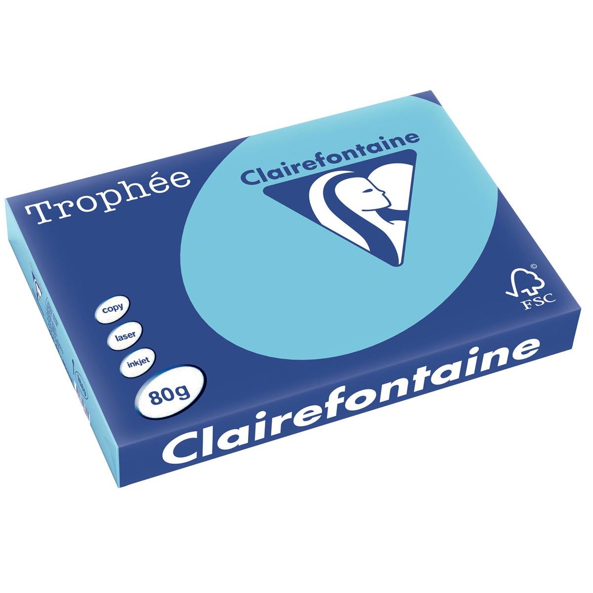 Clairefontaine - Trophée tel, colored paper, A3, 80 g, 500 sheets, bright blue