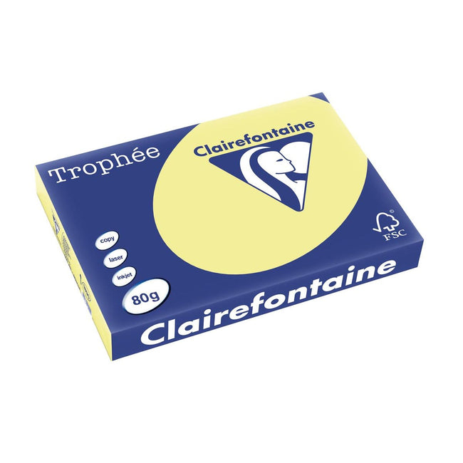 Clairefontaine - Trophée tel, carta colorata, A3, 80 g, 500 fogli, giallo limone