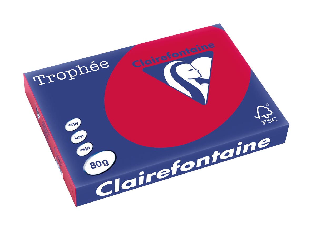 Clairefontaine - Trophée Intens, colored paper, A3, 80 g, 500 sheets, cherry red