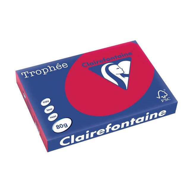 Clairefontaine - Troprophe Intens, Colored Paper, A3, 80 g, 500 feuilles, cerise rouge