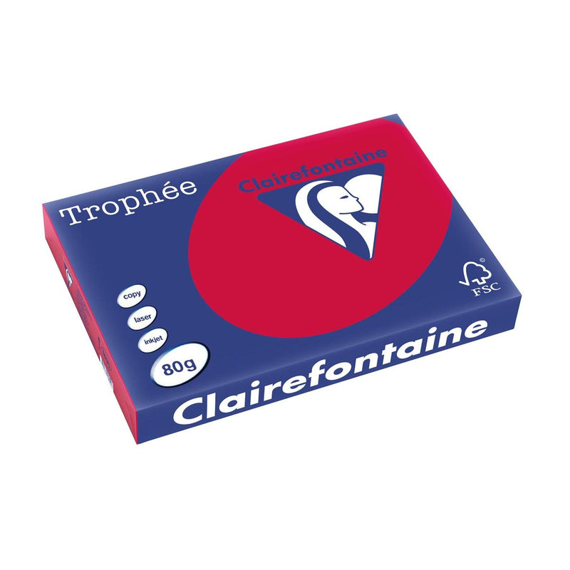 Clairefontaine - Trophée Intens, colored paper, A3, 80 g, 500 sheets, cherry red