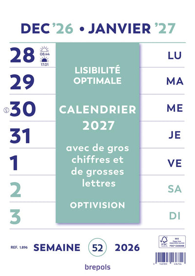 Brepols - Calendario settimanale Optivision Wall, francese, 2026
