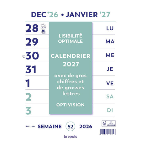 Brepols - Calendario settimanale Optivision Wall, francese, 2026