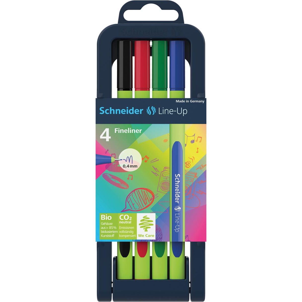 Schneider - fineliner Line-Up, etui van 4 stuks in geassorteerde kleuren