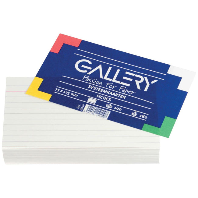 Gallery - Gallery witte systeemkaarten, ft 7,5 x 12,5 cm, gelijnd, pak van 100 stuks