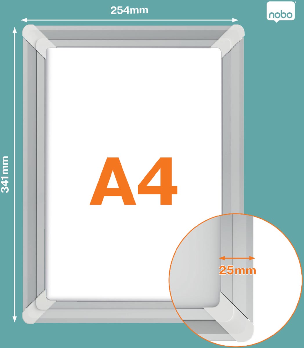 Nobo -  clicklijst Plus, uit aluminium, versterkende hoeken, ft A4