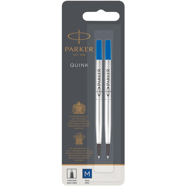 Parker - Quink rollerball pen refill medium blue blister of 2 pieces