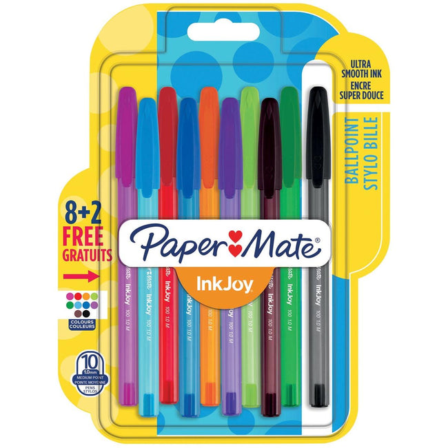 Paper Mate - balpen InkJoy 100 met dop, blister 8 + 2 gratis