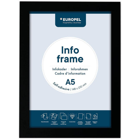 Europel - Cornice informativa staccabile autoadesiva A5 nera