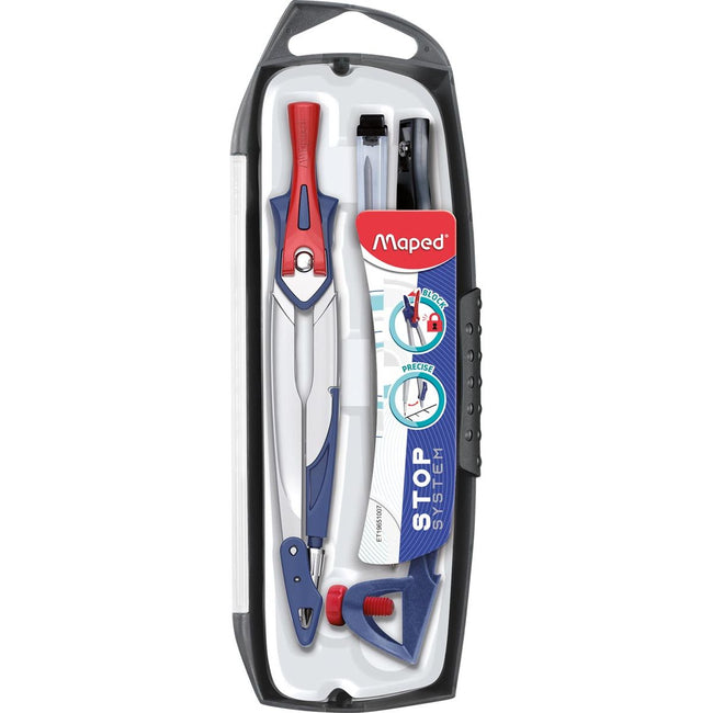 Maped -  passer Stop System 5-delige passerdoos: 1 passer Stop System, 1 universeel inzetstuk, 1 mineslij...