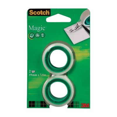 Scotch - Tape adhésif magique E, ft 19 mm x 7,5 m, boursoue avec 2 rouleaux