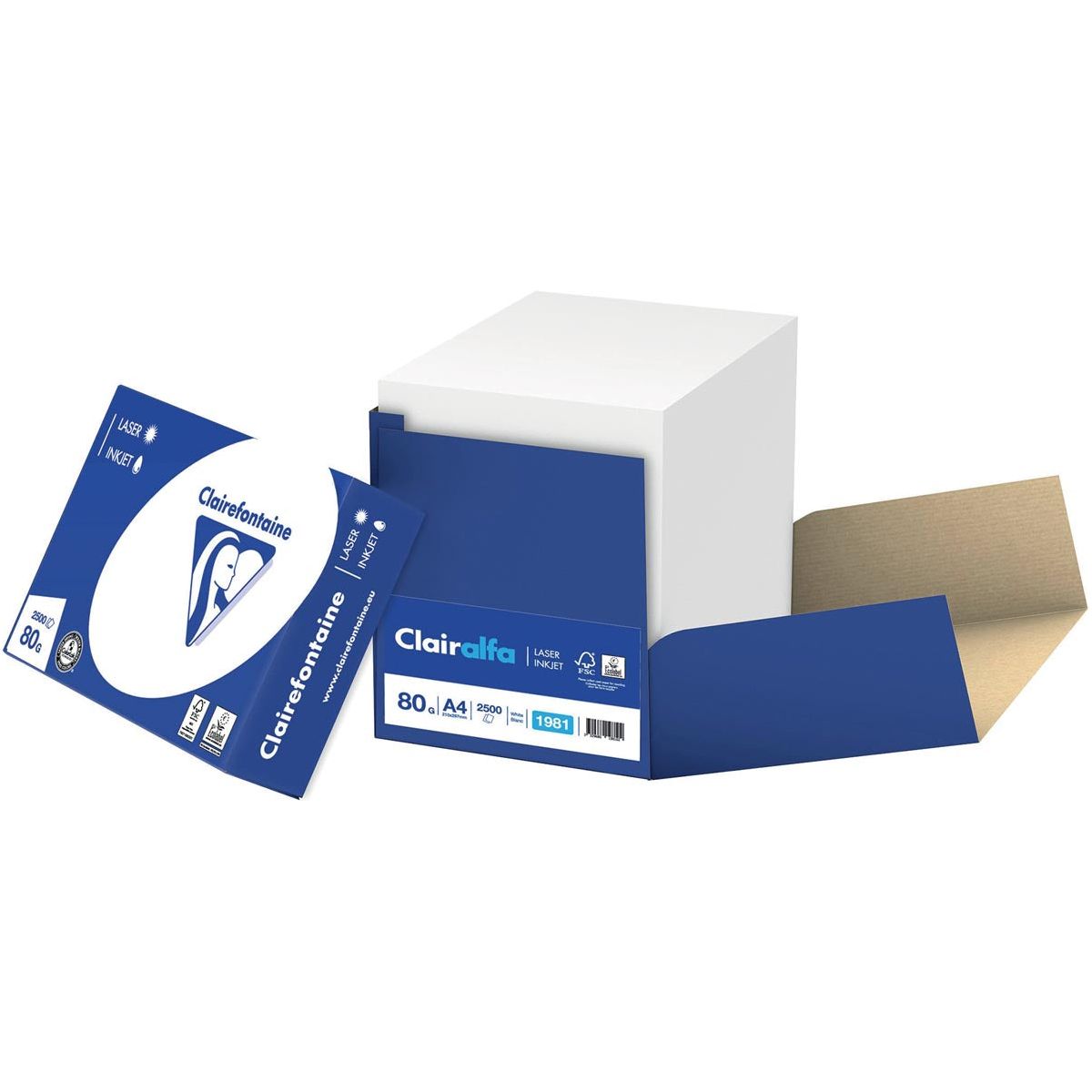 Clairefontaine - Clairalfa -Druckpapier ft A4, 80 g, 2500 Blechkasten