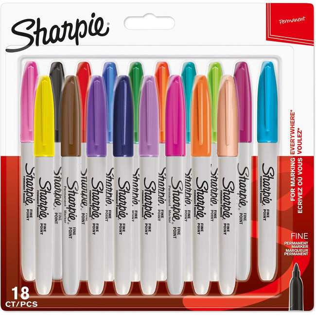 Sharpie - ovvero pennarello indelebile, fine, blister da 18 pezzi in colori assortiti