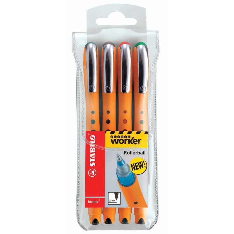 STABILO -  worker+ roller 0,5 mm etui van 4 stuks assorti