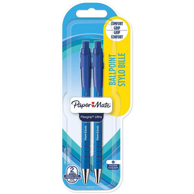 Paper Mate - Ballpen Flexgrip Ultra RT Medium, bleu, ampoule de 2 pièces