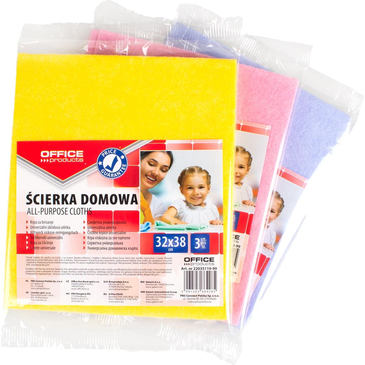 OFFICE products -   huishouddoekjes, universeel, 32 x 38 cm, geassorteerde kleuren, pak van 3 stuks