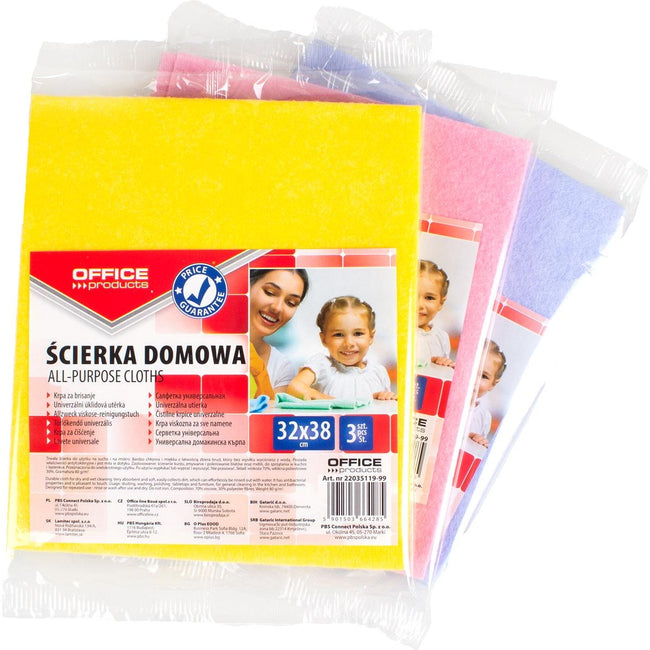 OFFICE products -   huishouddoekjes, universeel, 32 x 38 cm, geassorteerde kleuren, pak van 3 stuks