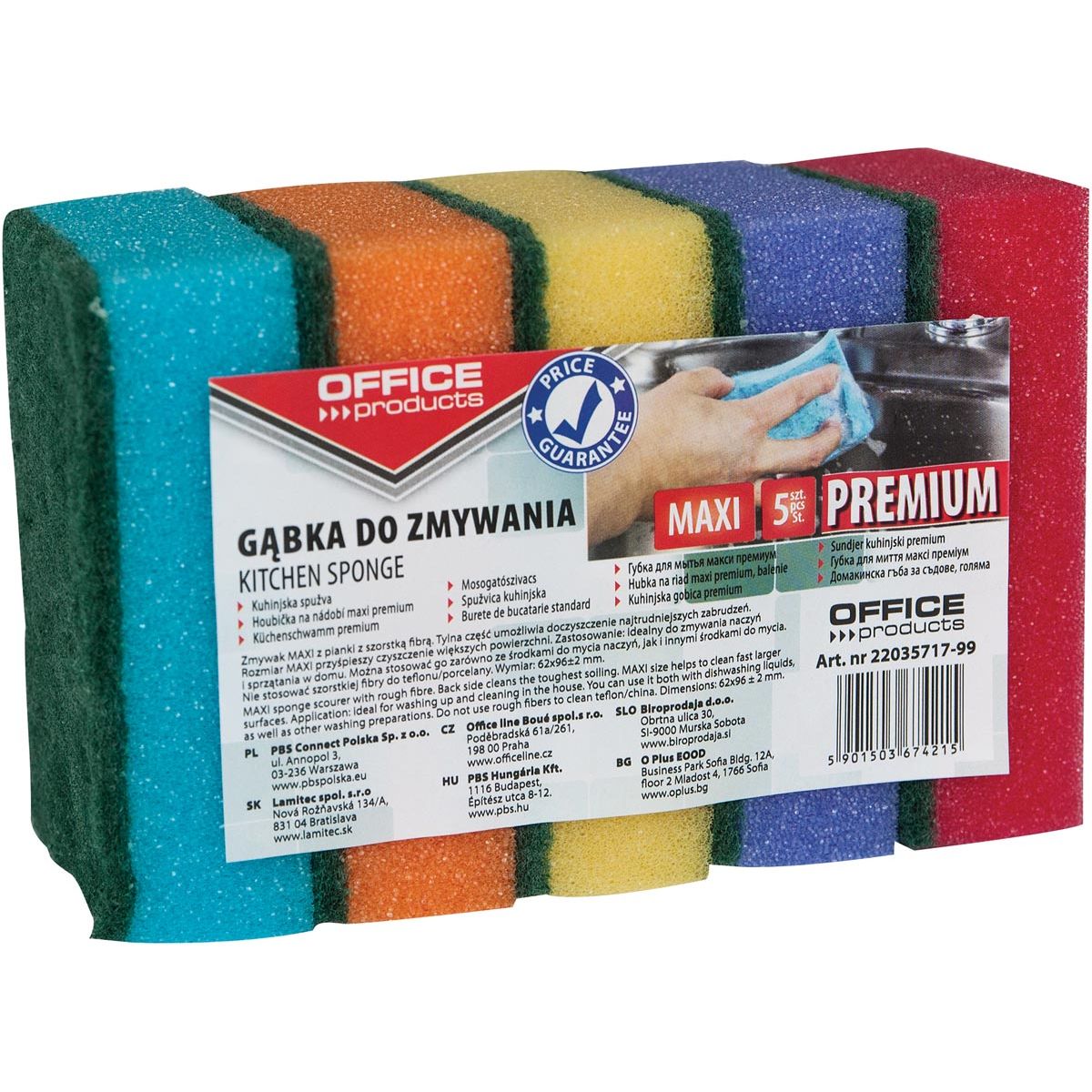 OFFICE -   products schuurspons, ft 6,2 x 9,6 cm, pak van 5 stuks in geassorteerde kleuren