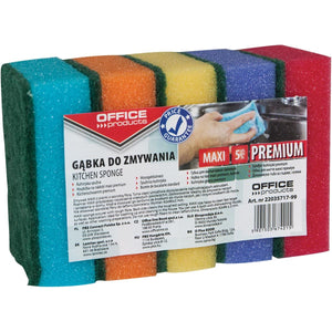OFFICE products -   schuurspons, 6,2 x 9,6 cm, pak van 5 stuks in geassorteerde kleuren