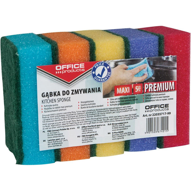 OFFICE products -   schuurspons, 6,2 x 9,6 cm, pak van 5 stuks in geassorteerde kleuren