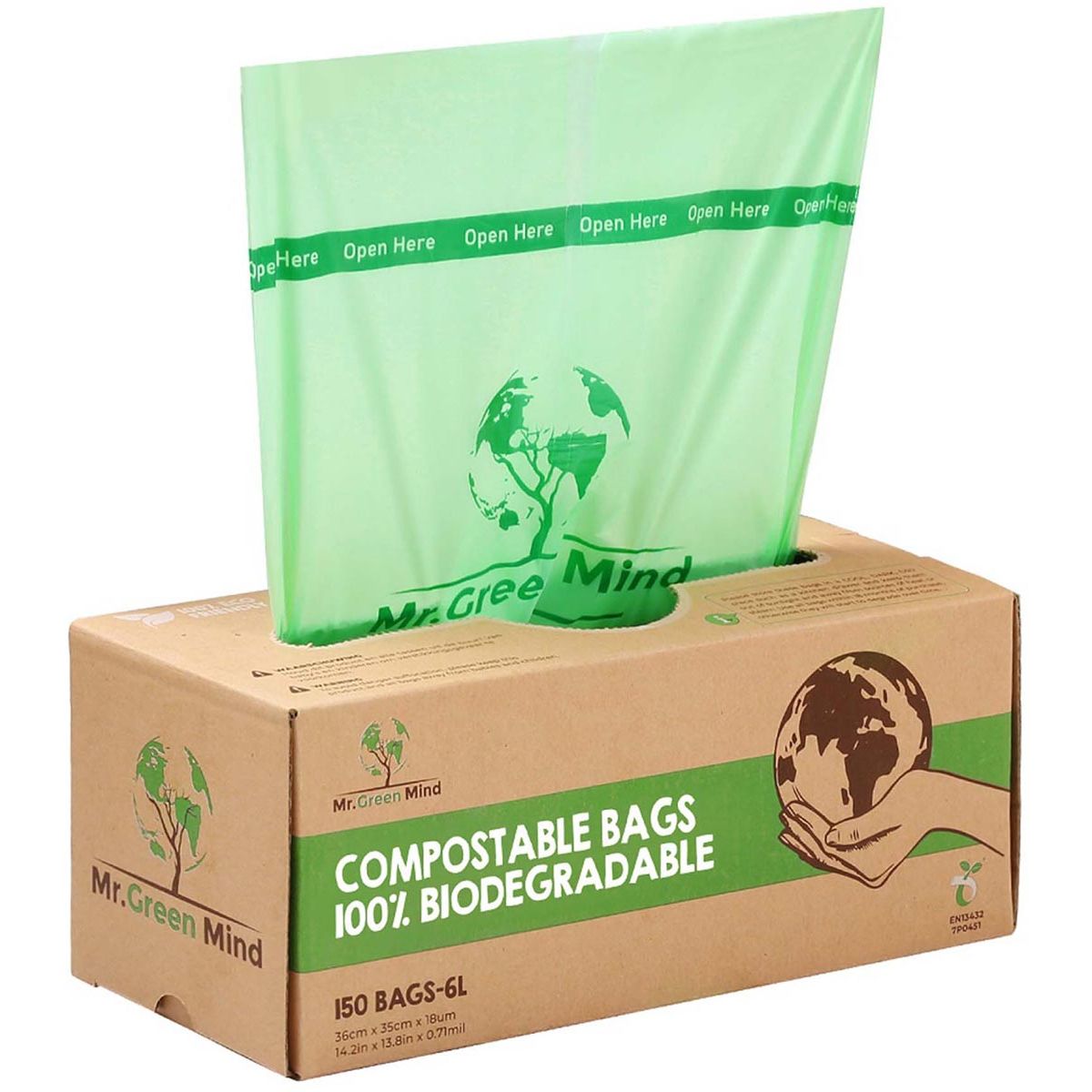 Mr. Green Mind - Waste bag organic Mr.Green Mind 36x35cm 6 liter dispenser 150 pieces