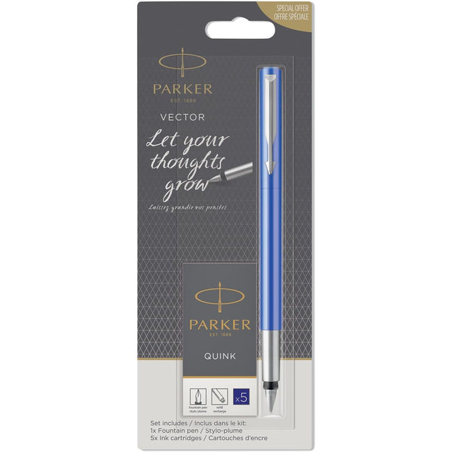 Parker - Vector Fountain Pen + 5 ink cartridges in display, 48 blisters assorted