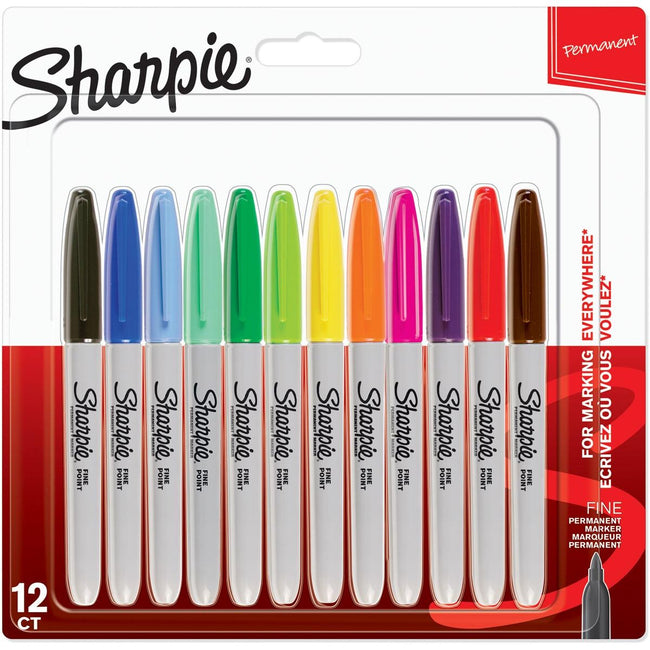 Sharpie -  ie permanente marker, fijn, blister van 12 stuks in geassorteerde kleuren