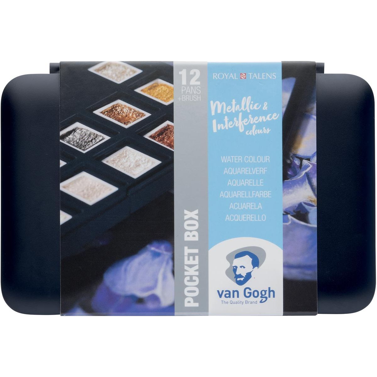 Van Gogh - Van Gogh Aquarel Paint, Pocketbox avec 12 siestes, couleurs métalliques et interférentes