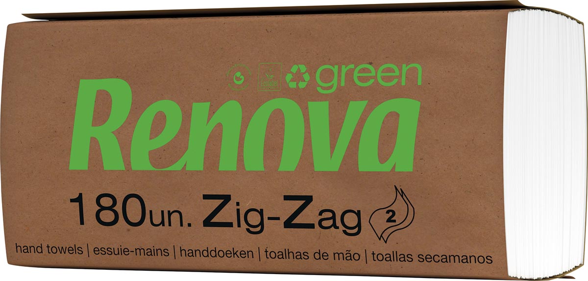 Renova - green paper towels, Z-fold, 2-ply, 180 sheets, pack of 20