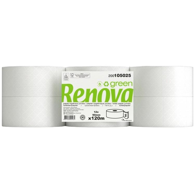 Renova - Carta igienica verde, 2 veli, 120 metri, confezione da 12 rotoli