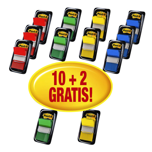 Post-it - Pestañas índice 680 25,4x43,2 mm 10+2 gratis surtido 50 pestañas por dispensador