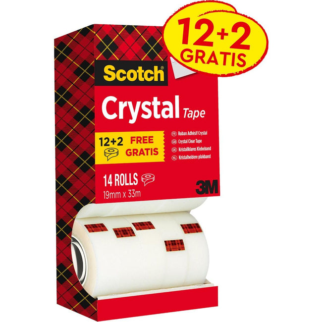 Scotch -  Plakband Crystal ft 19 mm x 33 m, doos met 14 rolletjes (12 + 2 gratis)