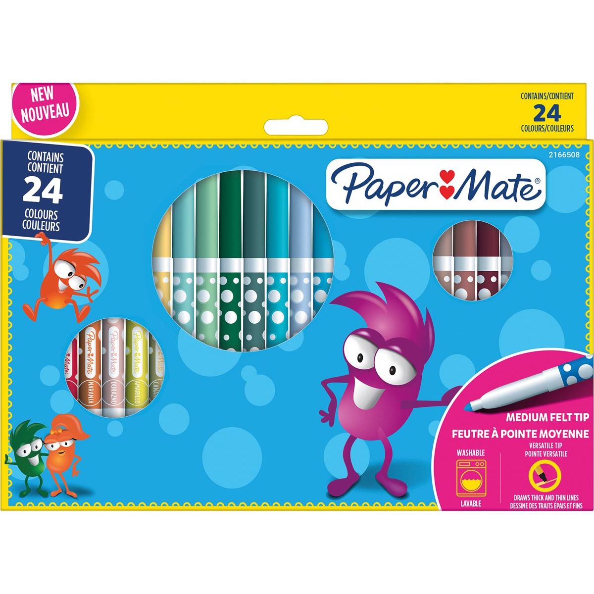 Paper Mate - uitwasbare viltstift, blister van 24 stuks