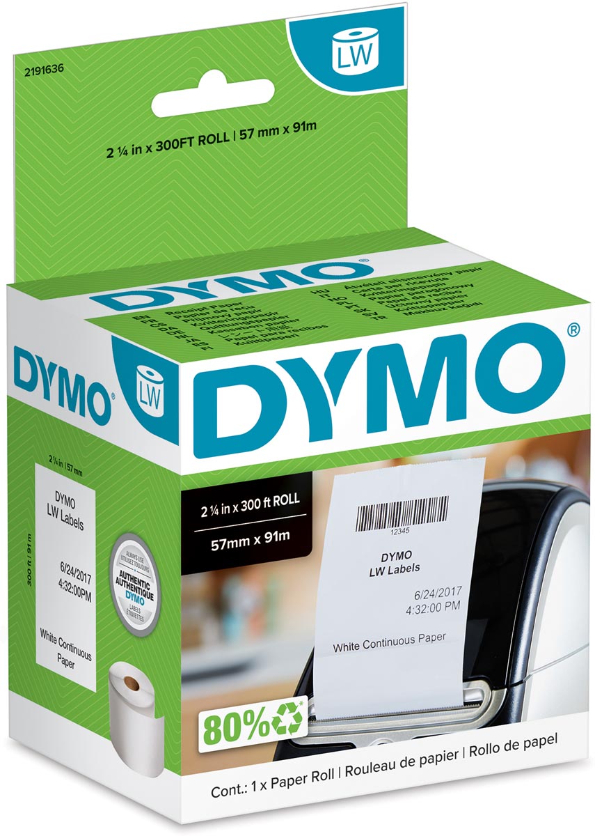 Dymo - Rouleau d'étiquette continue, blanc, ft 57 mm x 91 m