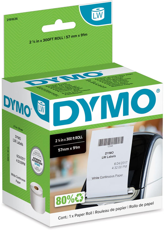 Dymo - doorlopende labelrol LabelWriter, wit, ft 57 mm x 91 m