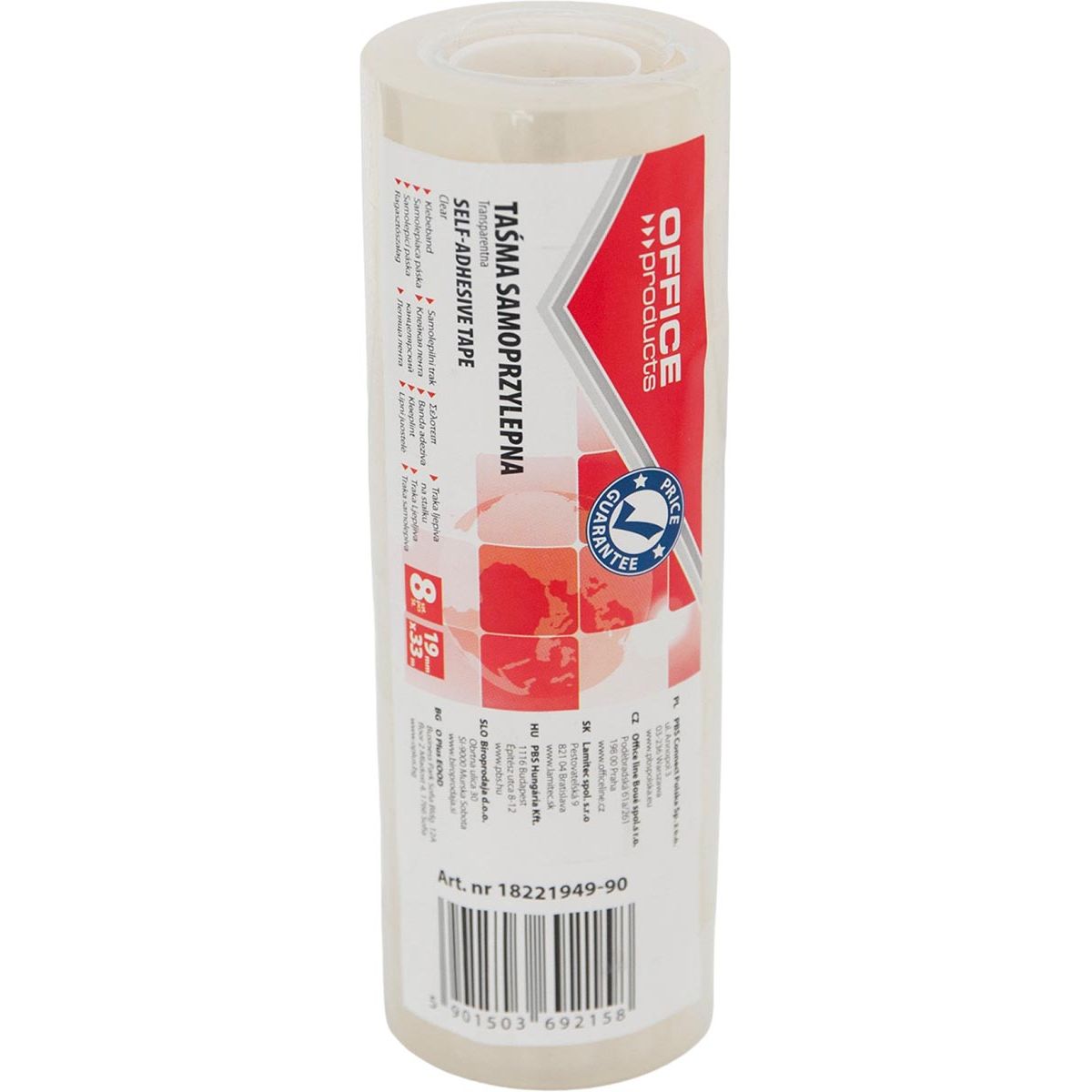 OFFICE products -   plakband, 19 mm x 33 m, transparant, pak van 8 stuks