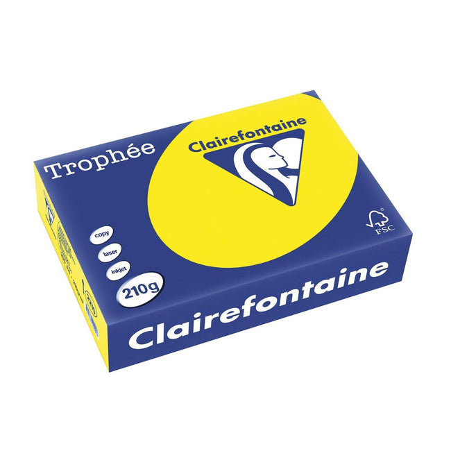 Clairefontaine - Trophée Intens, carta colorata, A4, 210 g, 250 fogli, giallo tramonto